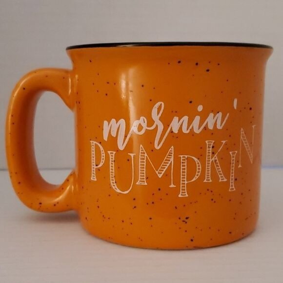 Orange Ceramic Mornin' Pumpkin 15 oz Cup Mug Fall Coffee Tea Hot Cocoa CHOCOLATE - Picture 11 of 12